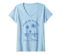 Femme Trouvez-moi là où le sable rencontre la mer Beach Palms Girl Ocean T-Shirt avec Col en V