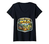 Femme Trouvez Votre randonnée Sauvage, Trekking, Camping, Escalade et Amusement T-Shirt avec Col en V