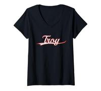 Femme Troy New York Michigan Vintage Varsity Distressed Throwback T-Shirt avec Col en V