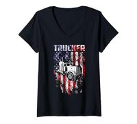 Femme Trucker America Flag Funny Truck Driver T-Shirt avec Col en V