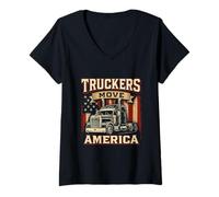Femme Truckers Move America Un Chauffeur de Camion drôle Fait du camionnage pour Hommes et Papa T-Shirt avec Col en V