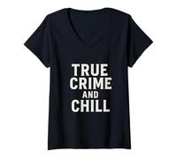 Femme True Crime and Chill Distressed Vintage Gothic Design T-Shirt avec Col en V