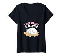 Femme True Crime Cat Lover Mystery Podcast Feline T-Shirt avec Col en V