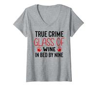 Femme True Crime : Un Verre de vin au lit par Nine Murder Mystery T-Shirt avec Col en V