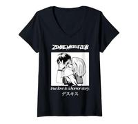 Femme True Love Horror Anime Manga Halloween Saint-Valentin T-Shirt avec Col en V