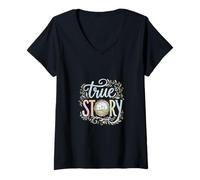 Femme True Story Trois Croix Foi chrétienne Aquarelle Pâques T-Shirt avec Col en V