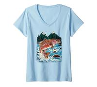 Femme Truite, pêche à la Mouche, ruisseau de Montagne, pêcheur, Poisson sautant T-Shirt avec Col en V