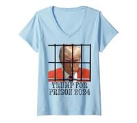 Femme Trump for Prison 2024 Combinaison Orange Mugshot Élection drôle T-Shirt avec Col en V