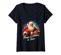 Femme Trump is Comin' to Town - Santa Christmas Funny Graphic T-Shirt avec Col en V