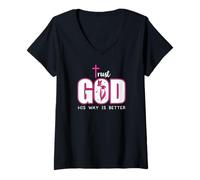 Femme Trust God Plan His Way is Better Christian Faith Jesus Cross T-Shirt avec Col en V