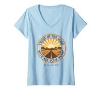 Femme Trust in The Lord - Proverbes 3:5 Retro Desert Road Christian T-Shirt avec Col en V