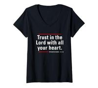 Femme Trust in The Lord - Proverbes 3:5 Verse biblique Citation chrétienne T-Shirt avec Col en V