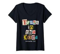 Femme Trust in The Lord Proverbs 3:5 Verse biblique chrétienne T-Shirt avec Col en V
