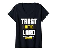 Femme Trust in The Lord Proverbs 3:5 Verse biblique Foi chrétienne T-Shirt avec Col en V