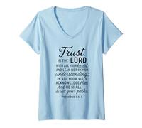 Femme Trust in The Lord Scripture Verse de la Bible Proverbes 3:5 6 Prier T-Shirt avec Col en V