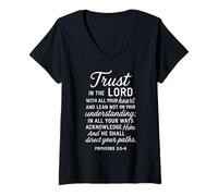 Femme Trust in The Lord Scripture Verse de la Bible Proverbes 3:5 6 Prier T-Shirt avec Col en V