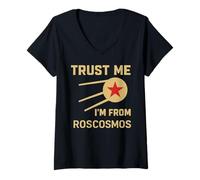 Femme Trust Me I'm From Roscosmos URSS Space Soviet Cosmos Lover T-Shirt avec Col en V