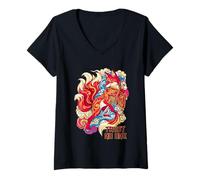 Femme Trust No One Kitsune Fox Dague Fan Ukiyo-e Art T-Shirt avec Col en V