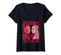 Femme Trust No One Masque traître avec Poignard caché T-Shirt avec Col en V