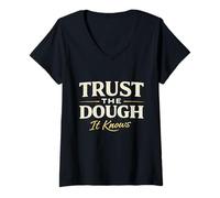 Femme Trust The Dough It Knows Sourdough Baker Typographie rétro T-Shirt avec Col en V