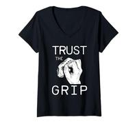 Femme Trust The Grip Motif Graphique d'escalade T-Shirt avec Col en V