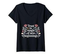 Femme Trust The Magic of New Beginnings - T-Shirt avec Col en V