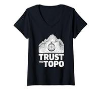 Femme Trust The Topo Carte Topographique Randonneur T-Shirt avec Col en V