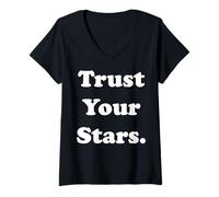 Femme Trust Your Stars Inspirational Cosmic Message T-Shirt avec Col en V