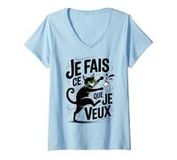 Femme Tshirt Chat Grognon Ronchon Je Fais ce Que Je Veux Chaton T-Shirt avec Col en V