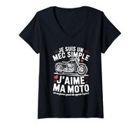 Femme Tshirt Je suis Un Mec Simple J’Aime Ma Moto Et L’Apéro T-Shirt avec Col en V