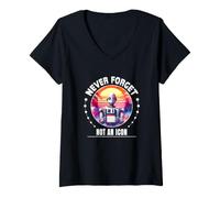 Femme Tshirt Never Forget avec Stockage analogique des années 80 T-Shirt avec Col en V
