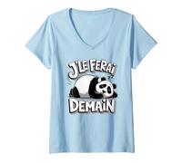 Femme Tshirt Panda Humour Paresse Flemme Sieste J'le Ferai Demain T-Shirt avec Col en V