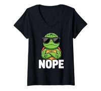 Femme Tshirt Tortue en Colère Fille Femme Motif Flemme Nope Non T-Shirt avec Col en V