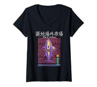 Femme Tsukiji Fish Market Thon Tokyo - Motif Vague Japonaise T-Shirt avec Col en V