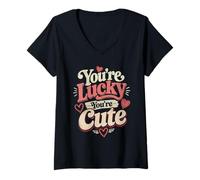 Femme Tu ES Chanceux Tu ES Mignon Amour Design T-Shirt avec Col en V