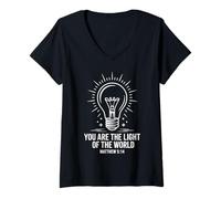 Femme Tu ES la lumière du Monde Matthieu 5:14 Disciple du Christ T-Shirt avec Col en V