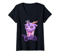 Femme Tu ES La Perle De Mon Thé - Baphomet Bubble Tea Boba Anime T-Shirt avec Col en V