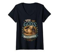 Femme Tu ES Le Chef-d'œuvre de Dieu (Ephésiens 2:10 Christian) T-Shirt avec Col en V