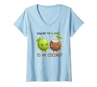 Femme Tu ES Le Citron Vert de Mon Amour Kawaii à la Noix de Coco T-Shirt avec Col en V