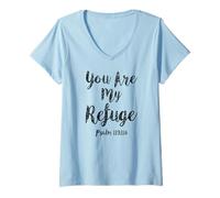 Femme Tu ES Mon Refuge Écriture du psaume Verset de la Bible chrétien T-Shirt avec Col en V