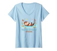 Femme Tu ES Un Jeu de Mots Vraiment Incroyable sur Une Loutre Mignonne T-Shirt avec Col en V