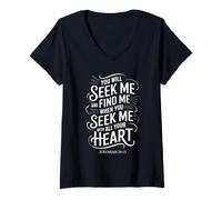 Femme Tu me chercheras et tu me trouveras Jérémie 29:13 Mysticisme biblique T-Shirt avec Col en V