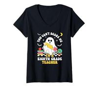 Femme Tu ne Peux Pas m'effrayer, Je suis Une enseignante de huitième année Halloween T-Shirt avec Col en V