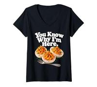Femme Tu Sais Pourquoi Je suis Ici Funny Deviled Egg Thanksgiving T-Shirt avec Col en V