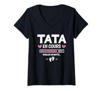 Femme Tu Vas Être Future Tata Annonce Grossesse Tata en Cours 2027 T-Shirt avec Col en V