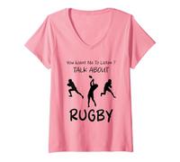 Femme Tu Veux Que j'écoute Parler d'humour de Rugby T-Shirt avec Col en V