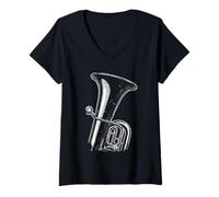 Femme Tuba Instrument de Musique à Vent Effet Vieilli Grunge T-Shirt avec Col en V