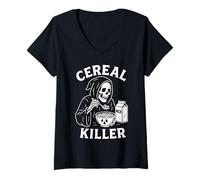 Femme Tueur de céréales drôle Faucheuse à Petit Budget Halloween T-Shirt avec Col en V