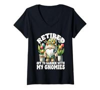 Femme Tulip Flower Garden Retirement Gnome For Retired Mom And Dad T-Shirt avec Col en V