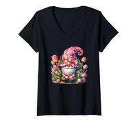 Femme Tulip Graphic for Women Florist and Gardeners Spring GNOME T-Shirt avec Col en V